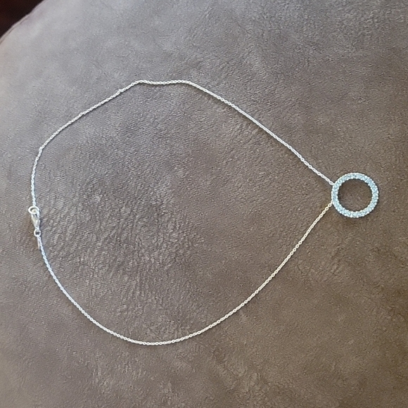 SHB Aqua Rhinestone Open Circle Pendant Chain Necklace - Picture 2 of 5